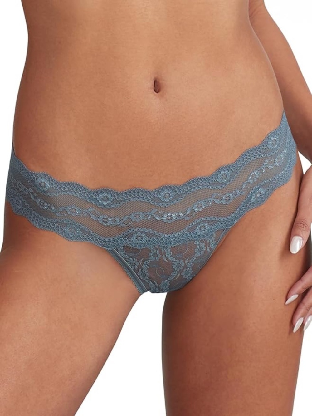 b.tempt'd by Wacoal Women's Lace Kiss Thong | Color: Stormy Weather | Size: L